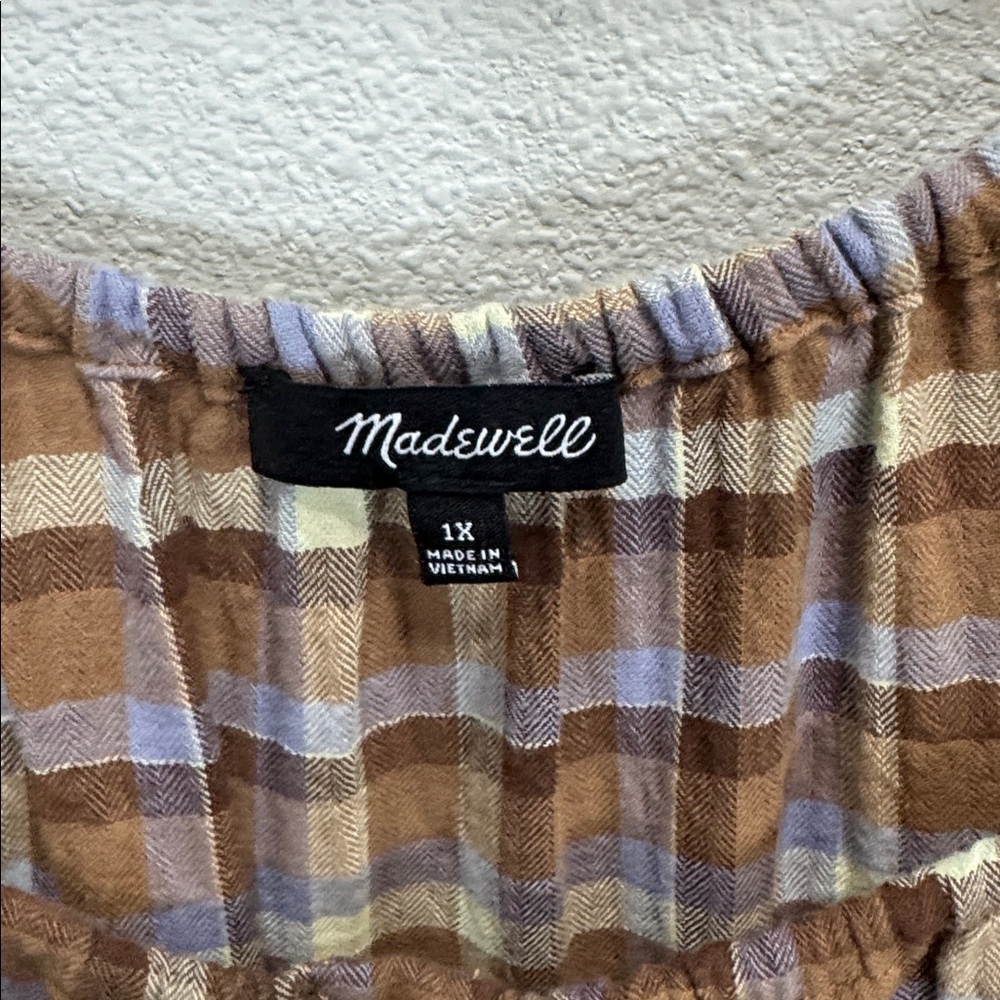Madewell Gauze Sophia Midi Dress with 3/4‎ Sleeves flannel plaid nh280 - Picture 5 of 15